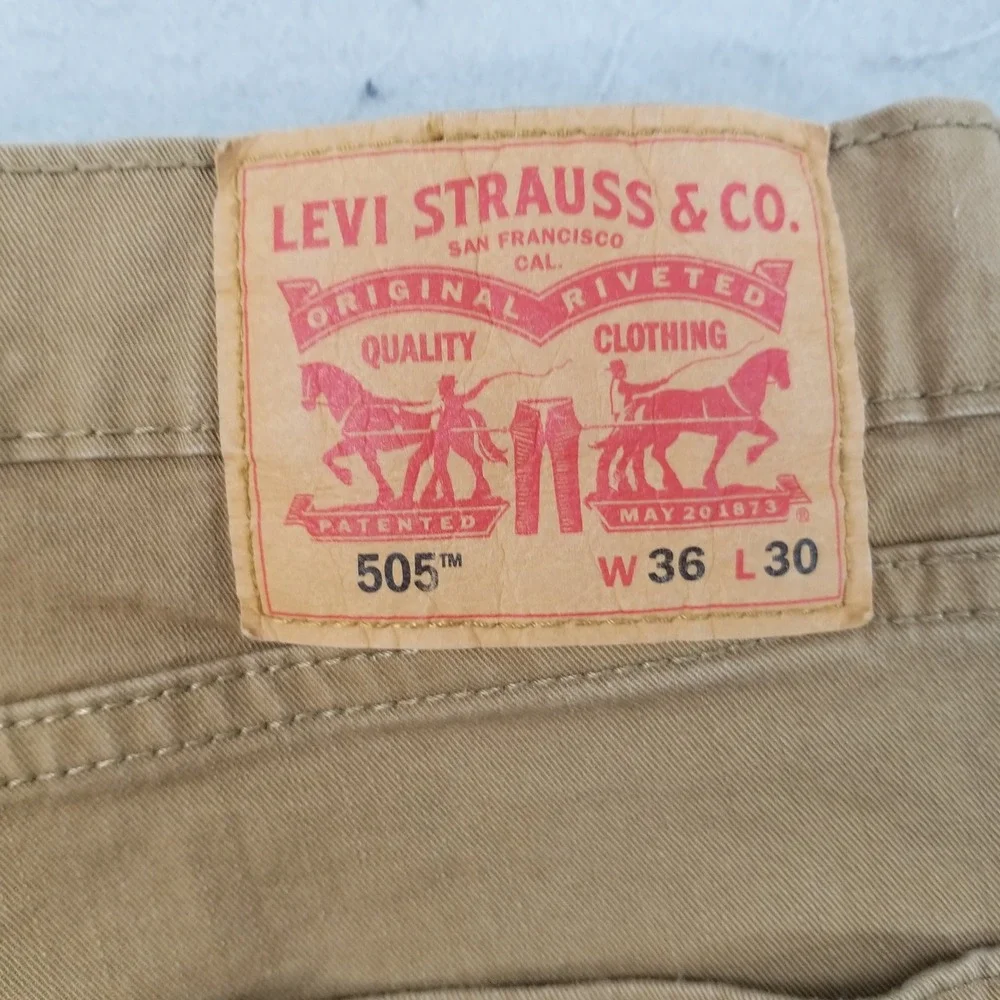 Levi's Pants Mens 36x30 Tan 505 Regular Fit Khaki Cotton Stretch Straight Leg